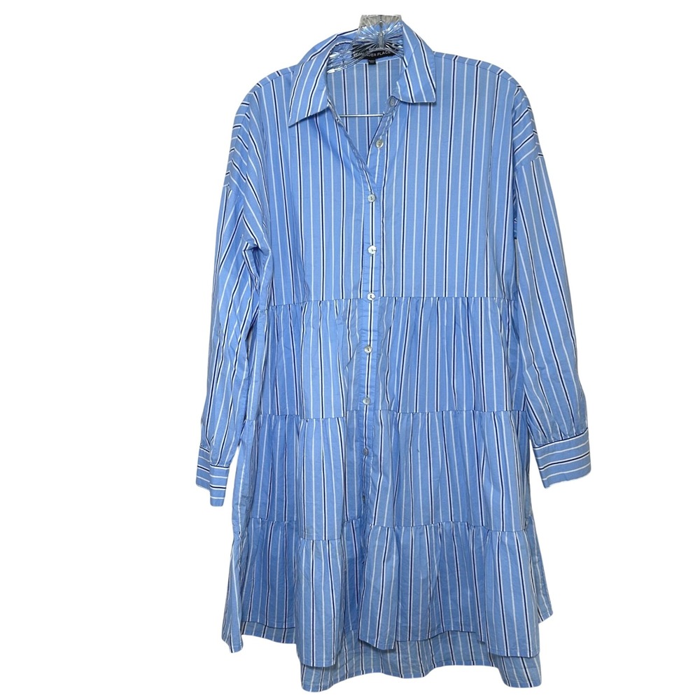 Pomander Place Shades of Blue Stripe Cara Dress Tiered S Preppy Nautical